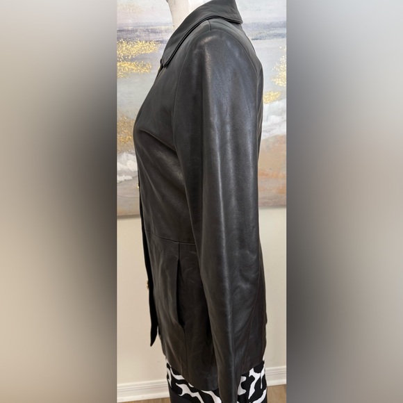 🥳🥳ST. JOHN Marie Grey Collection Leather Coat Jacket, Black - Picture 10 of 16
